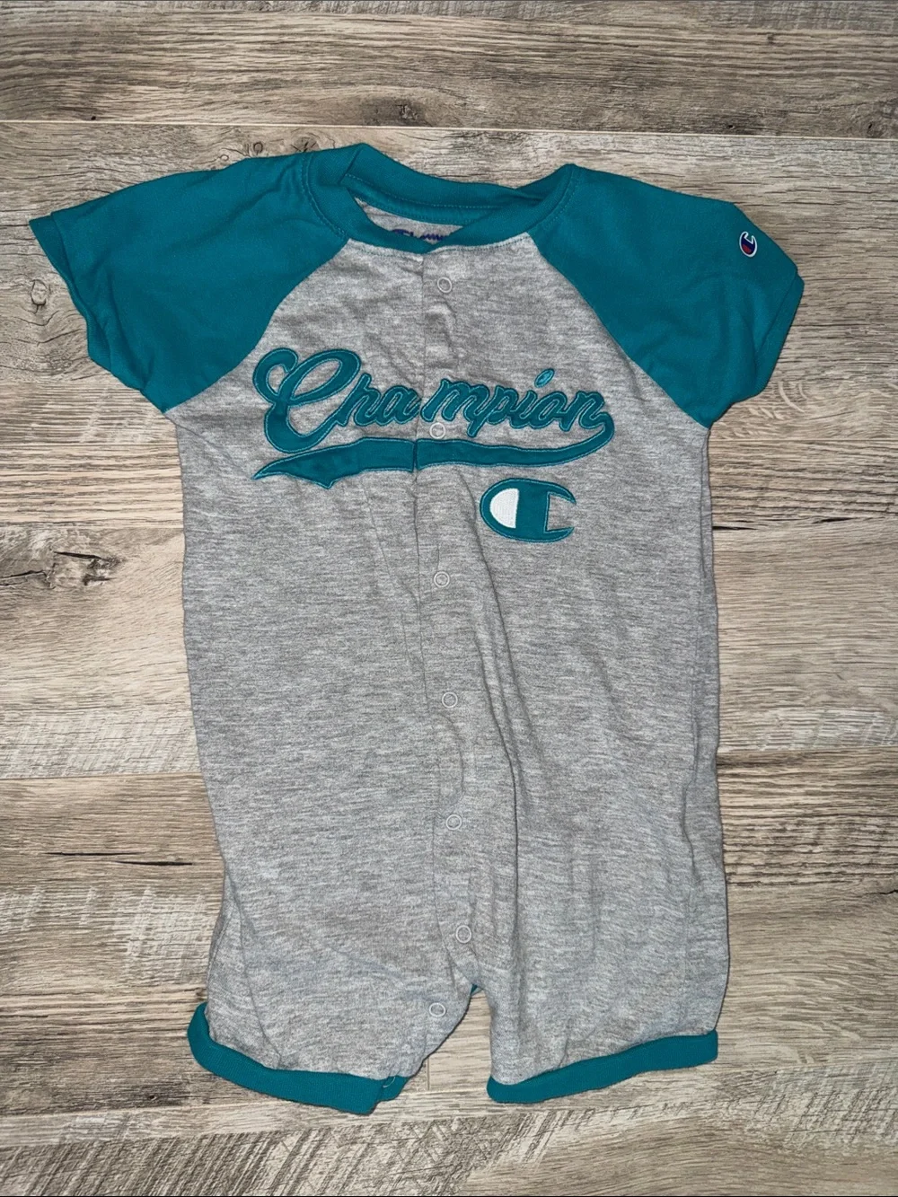 Champion Teal & Gray Short-Sleeve Baby One-Piece